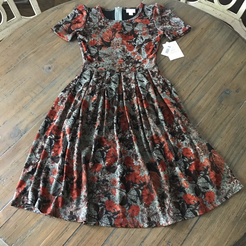NWT LuLaRoe XXS Amelia dress-gray & orange floral